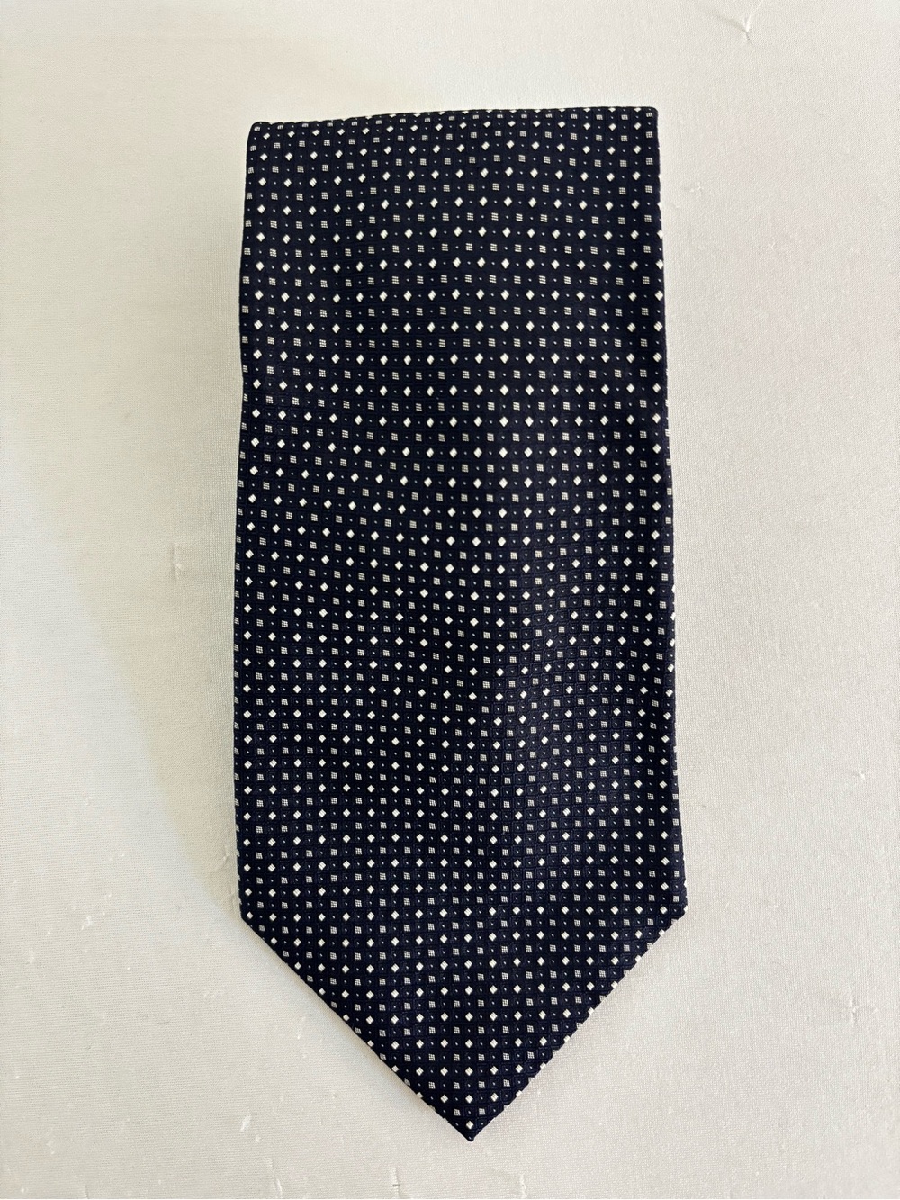 Polo Ralph Lauren Navy Blue Geometric Silk Tie Hand Finished USA Preppy